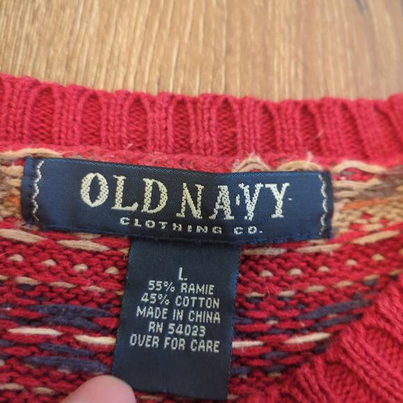VTG Old Navy Women's Large Knit Sweater Pattern Aztec Fair Isle Grandma Retro - Picture 3 of 6